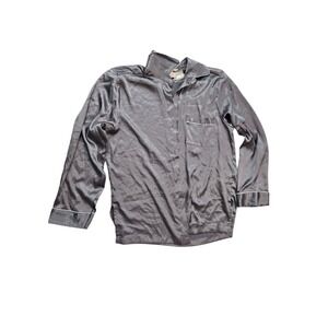 Victoria's Secret Satin Pajama Top Small S Charcoal Gray Long Sleeve Button Up